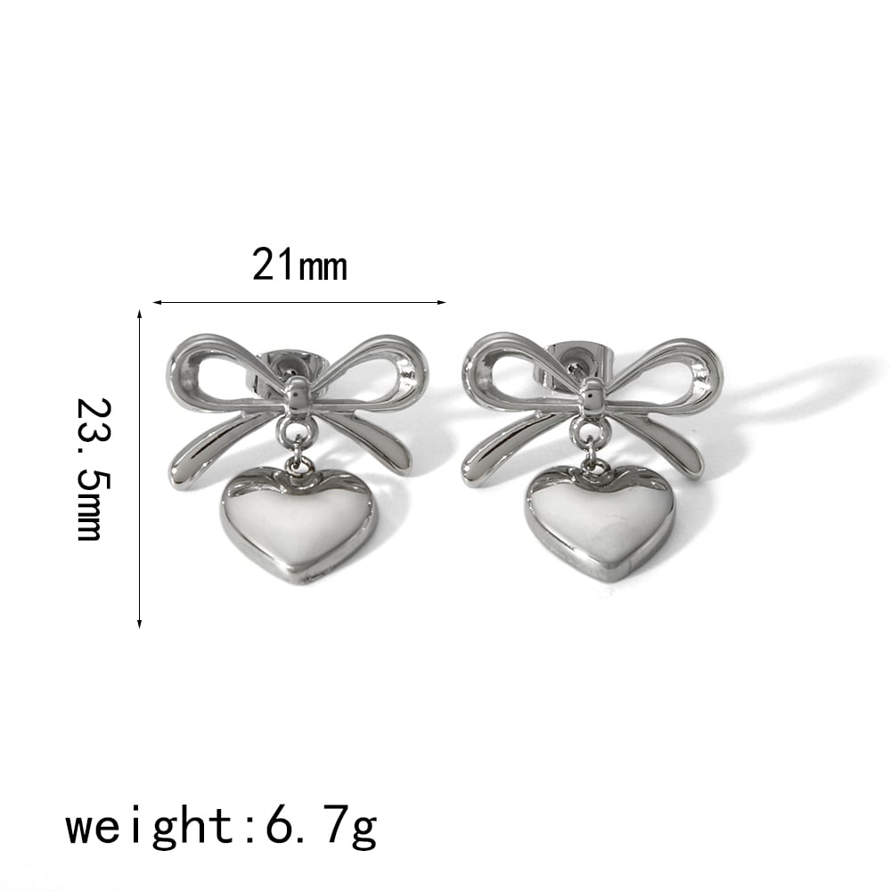 1 pair of creative and fashionable  gold-plated stainless steel color matching bow pendant earrings for women's jewelry for daily wear Picture7