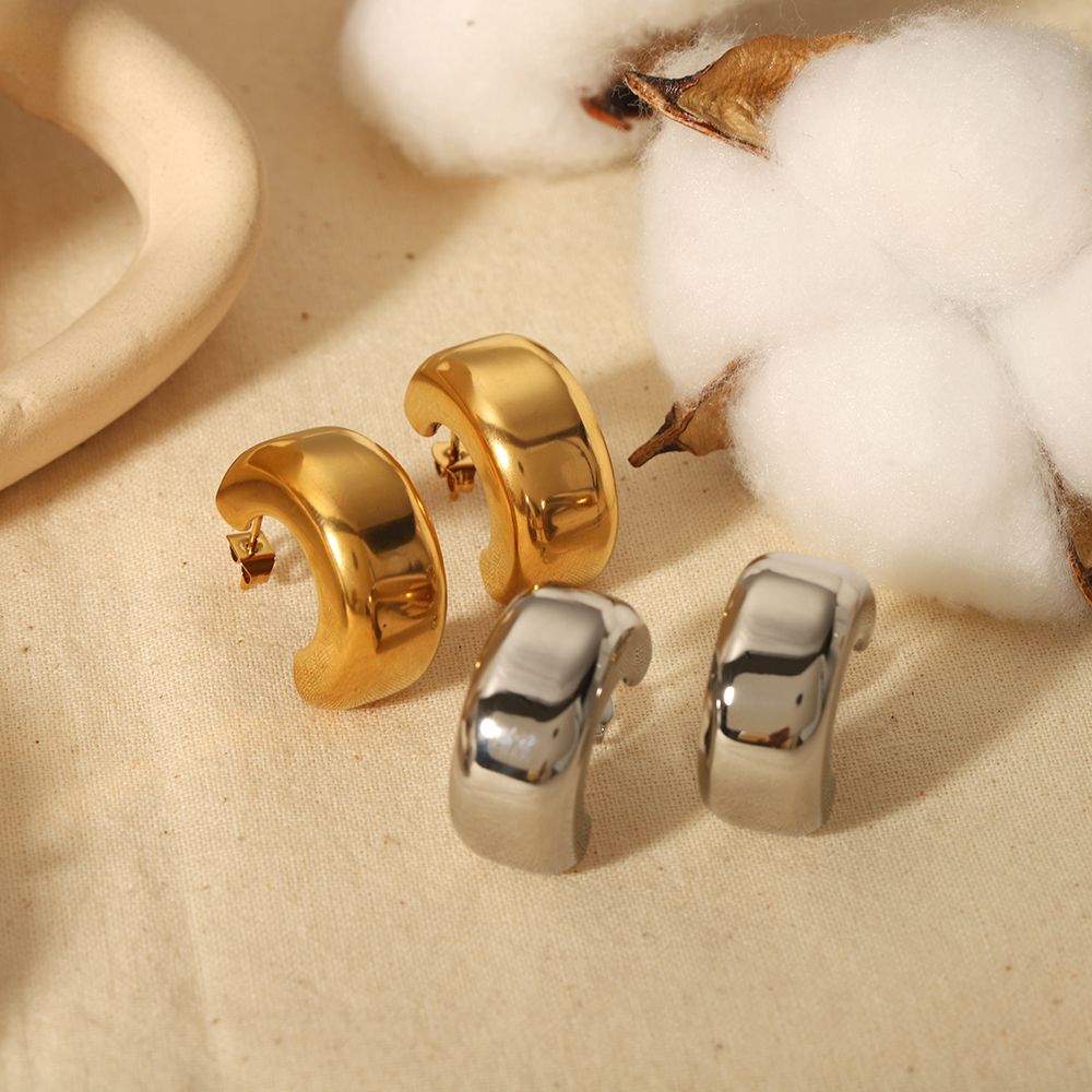 1 pair of classic simple  gold-plated stainless steel polished C-shaped casting earrings for women's jewelry for daily wear h5Picture3