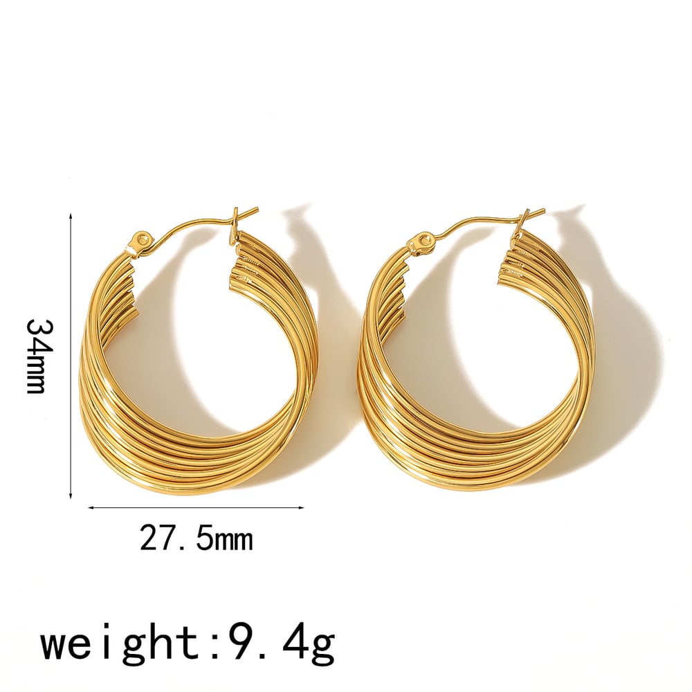 1 pair of personalized classic  gold-plated stainless steel geometric five-wire metal earrings for women's daily wear Picture6