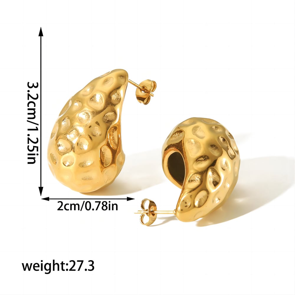 1 pair of classic and fashionable  gold-plated stainless steel hollow hammered teardrop earrings suitable for women's daily wear h5Picture6