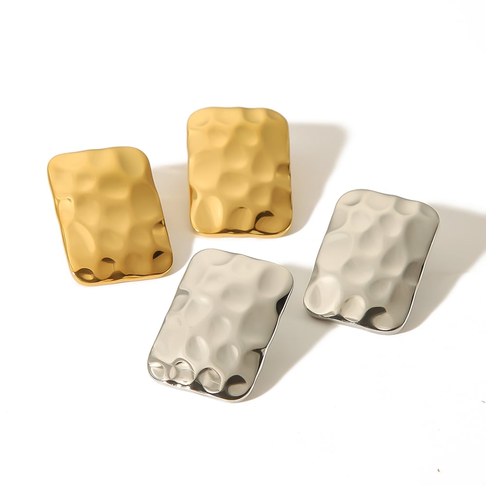 1 pair of personalized fashion  gold-plated stainless steel square hammer texture earrings for women's jewelry for daily wear Picture5