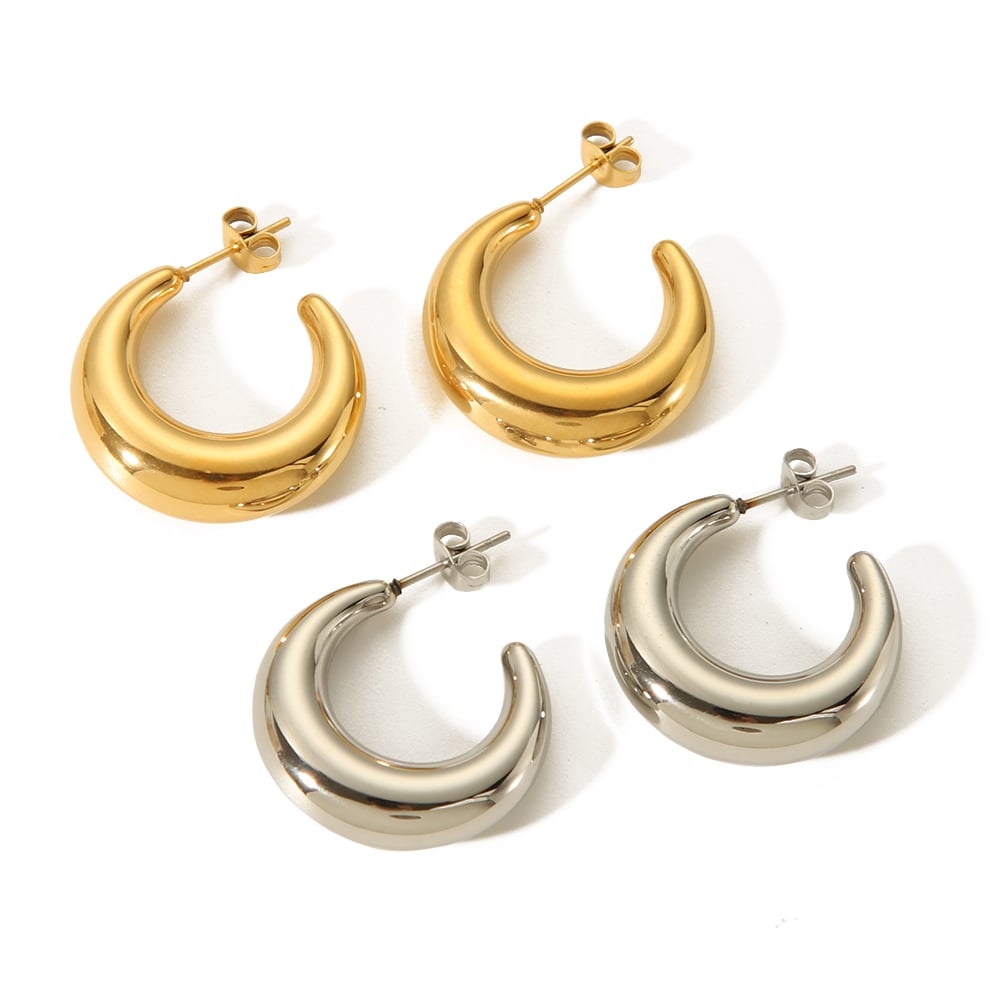 1 pair of classic fashion  gold stainless steel shiny hollow crescent earrings for women's daily wear Picture5