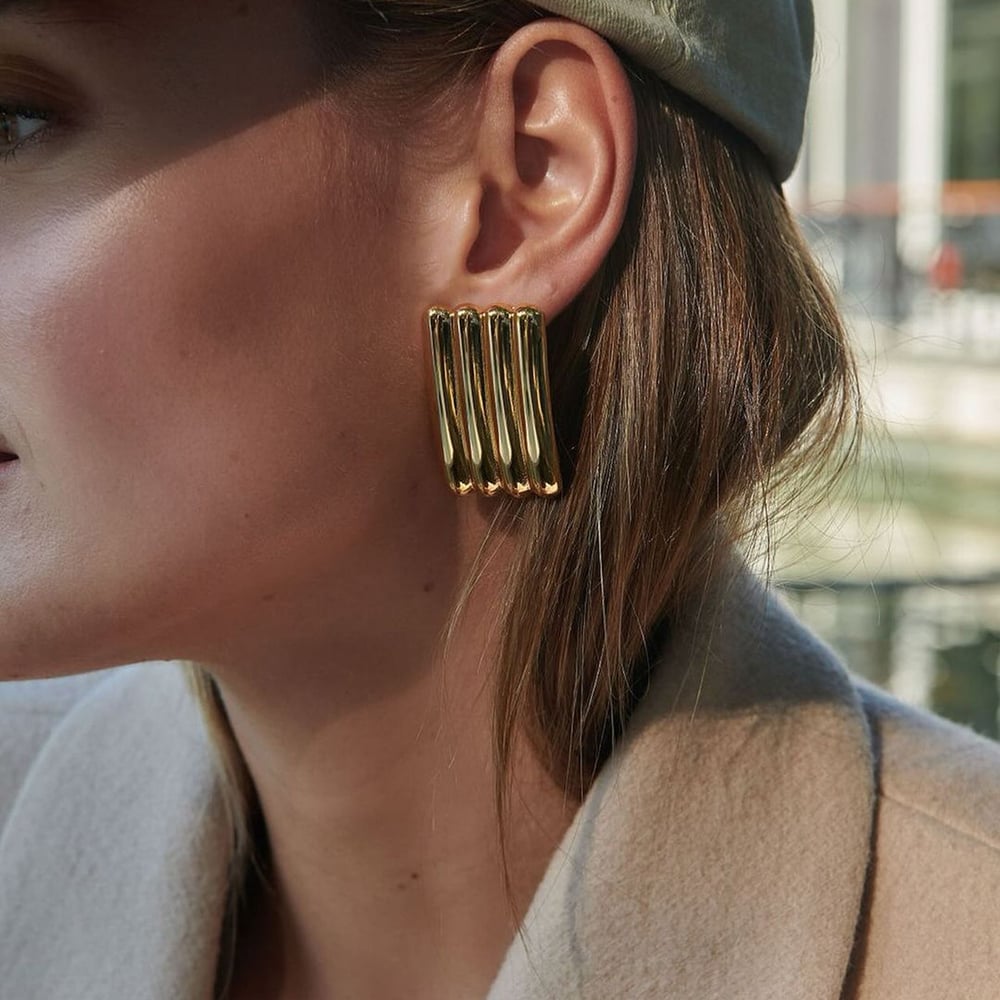 1 Pair Simple Series Simple Strip Stainless Steel   Gold Color  Women's Stud Earrings Picture4