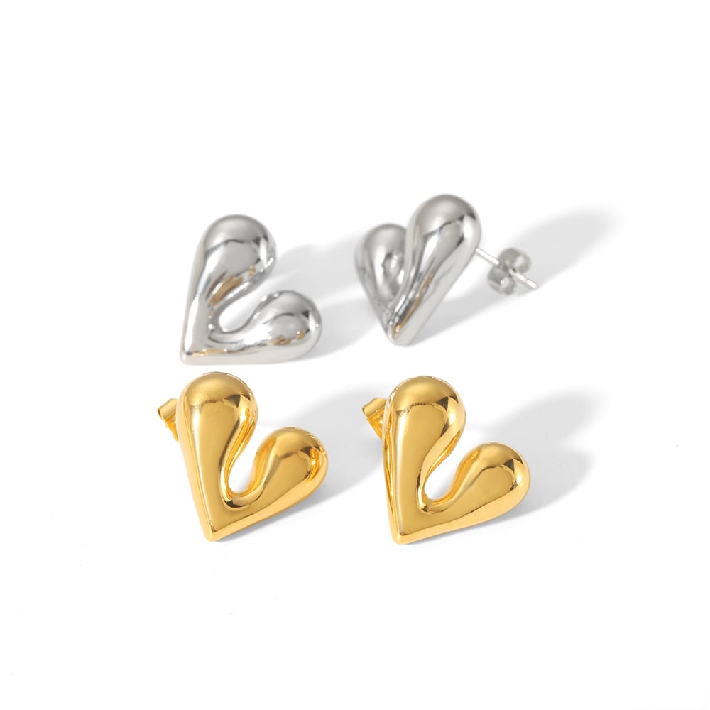 1 pair of creative and fashionable  gold-plated stainless steel glossy liquid heart earrings for women for daily wear Picture5