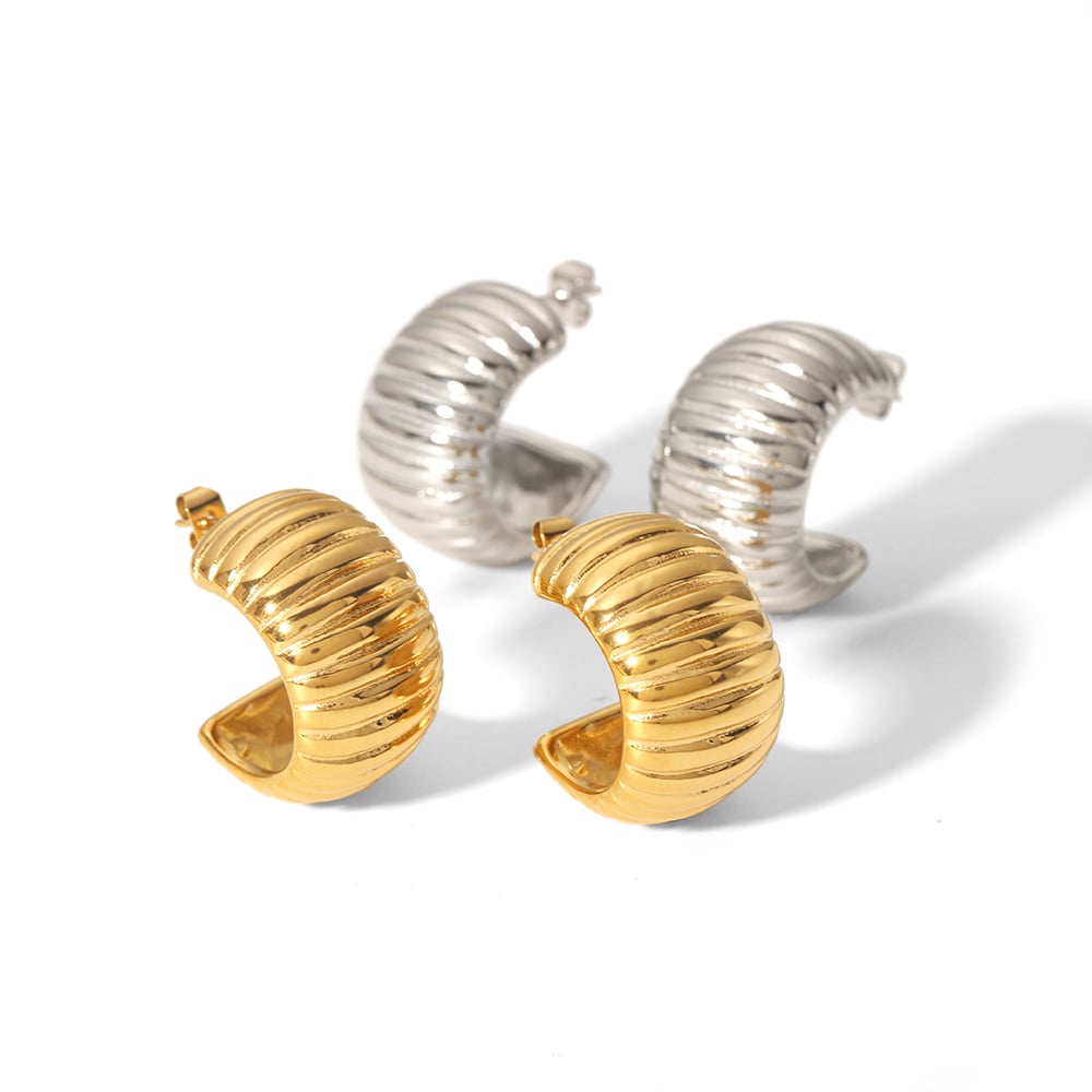 1 pair of punk fashion  gold plated stainless steel geometric stripe C-shaped earrings for women jewelry daily wear Picture5