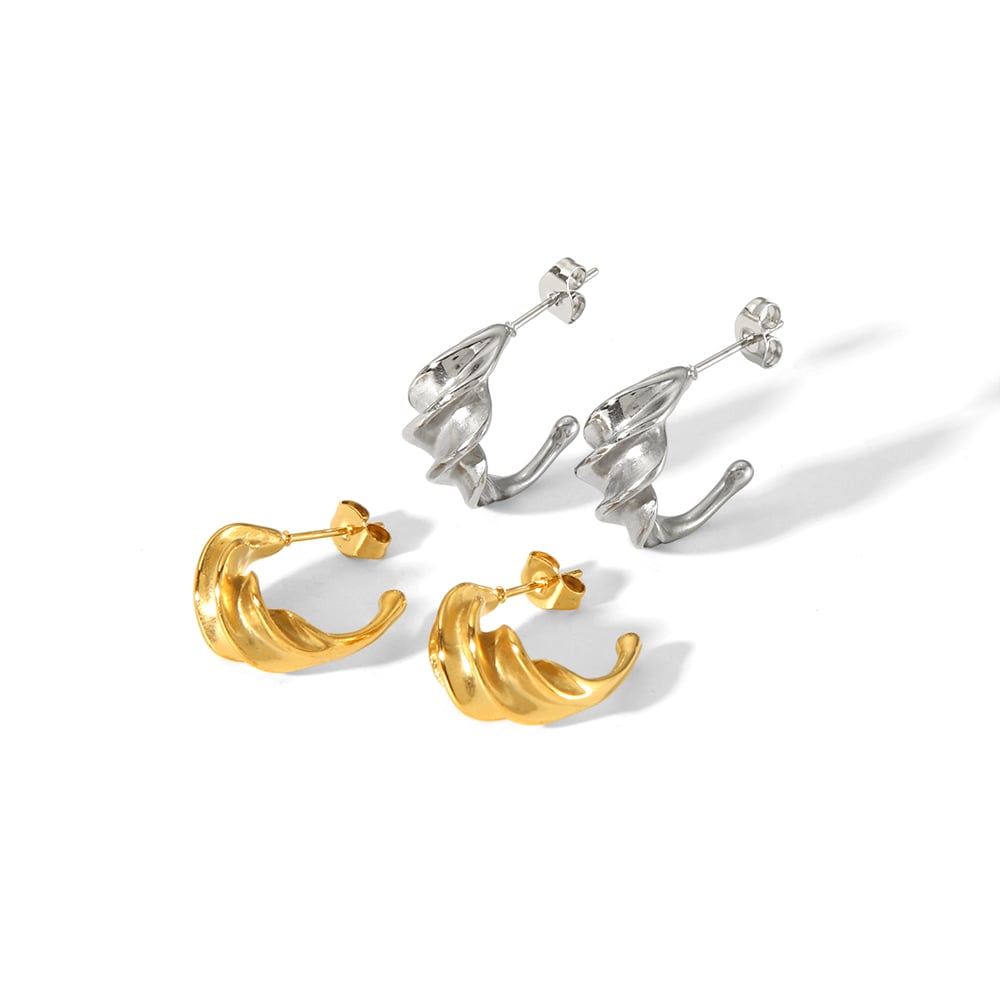 1 pair of classic fashion  gold plated stainless steel C-shaped spiral earrings for women for daily wear Picture3