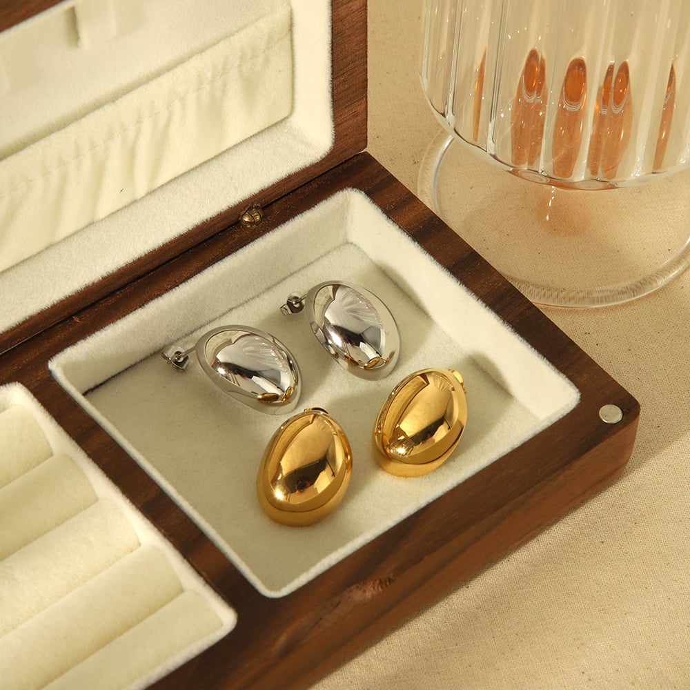 1 pair of classic high quality  stainless steel polished oval earrings women jewelry daily wear Picture3