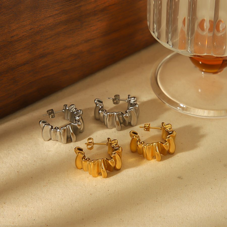 1 pair simple series daily solid color stainless steel  gold plated women stud earrings h5Picture4