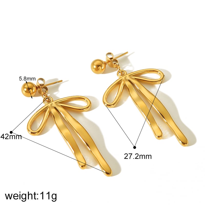 1 pair of personalized fashion  gold-plated stainless steel geometric long bow pendant earrings for women's jewelry for daily wear Picture5