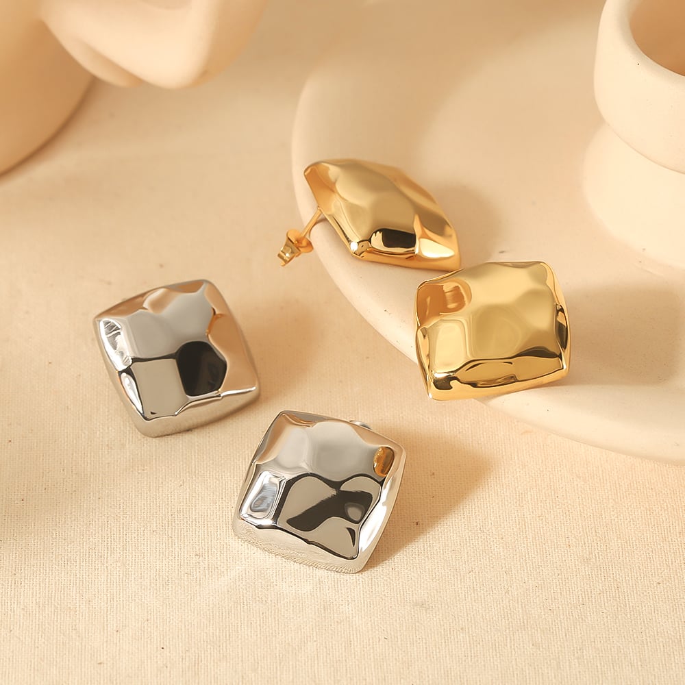 1 pair of simple classic  gold-plated stainless steel geometric square polyhedron earrings for women's jewelry for daily wear Picture3