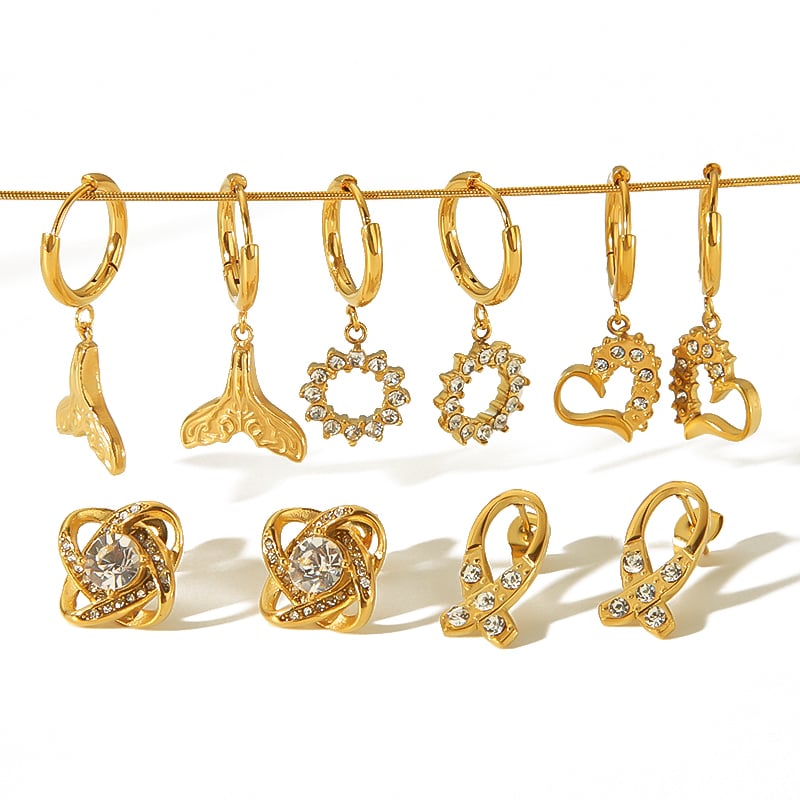 1 pair of creative exquisite  gold-plated stainless steel dot diamond hollow geometric earrings for women's daily wear Picture5