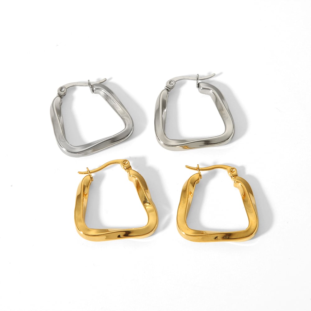 1 pair of simple and fashionable  gold-plated stainless steel irregular geometric hoop earrings for women's jewelry for daily wear Picture5