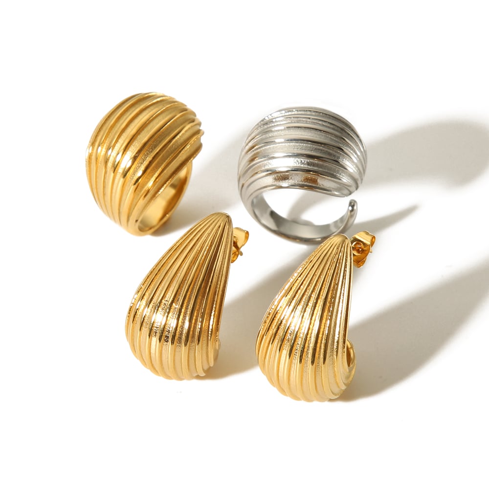 1 piece of exaggerated fashion  gold-plated stainless steel metal stripe open ring for women's jewelry for daily wear Picture4