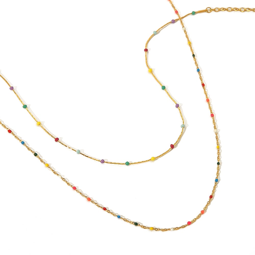 1 collar de clavícula con cuentas de colores de acero inoxidable chapado en oro de 18 quilates de moda para mujer para uso diario Imagen4