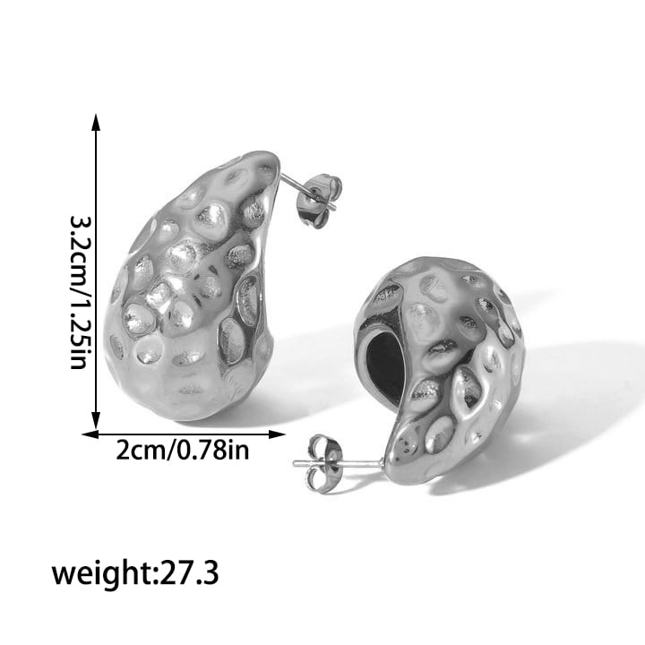 1 pair of classic and fashionable  gold-plated stainless steel hollow hammered teardrop earrings suitable for women's daily wear h5Picture5