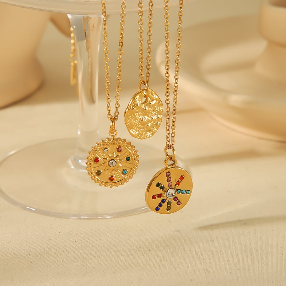 1 piece of exquisite and fashionable  gold-plated stainless steel with colored diamond geometric pendant necklace for women's daily wear h5Picture3