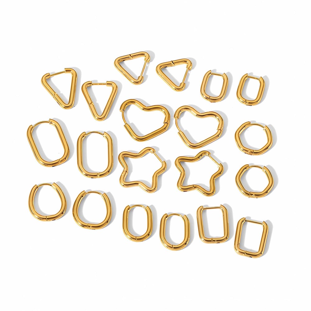 1 pair of simple and fashionable  gold-plated stainless steel geometric rectangular star hoop earrings for women's jewelry for daily wear h5Picture4