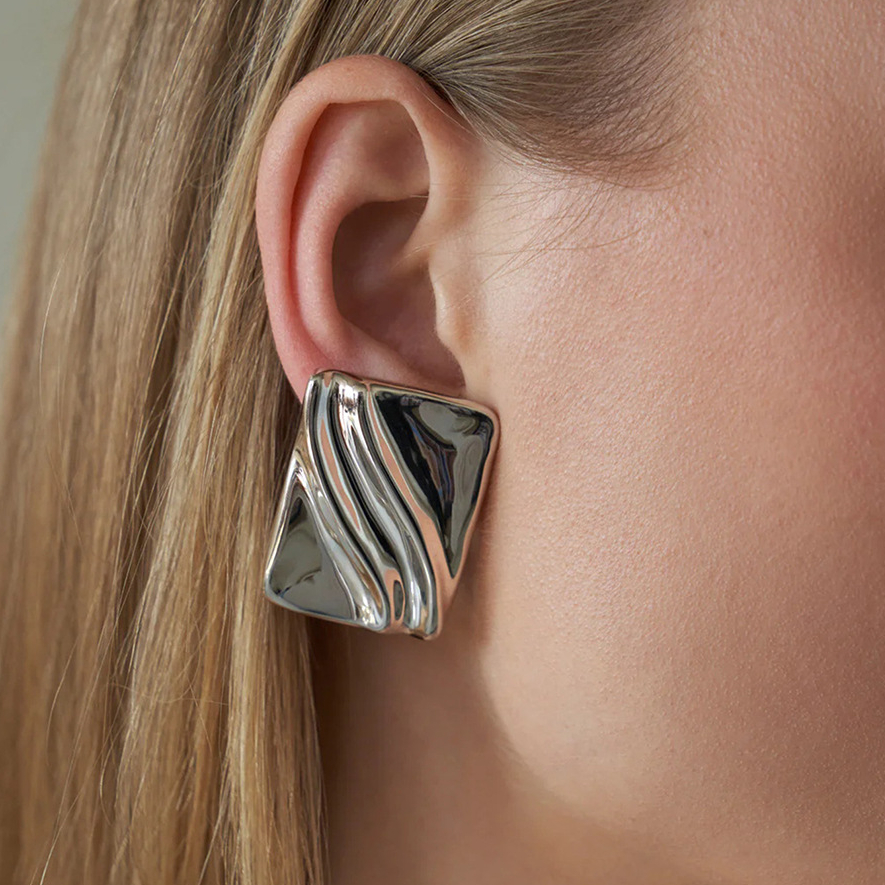 1 pair simple style square shape stainless steel  gold plated women's stud earrings Picture2