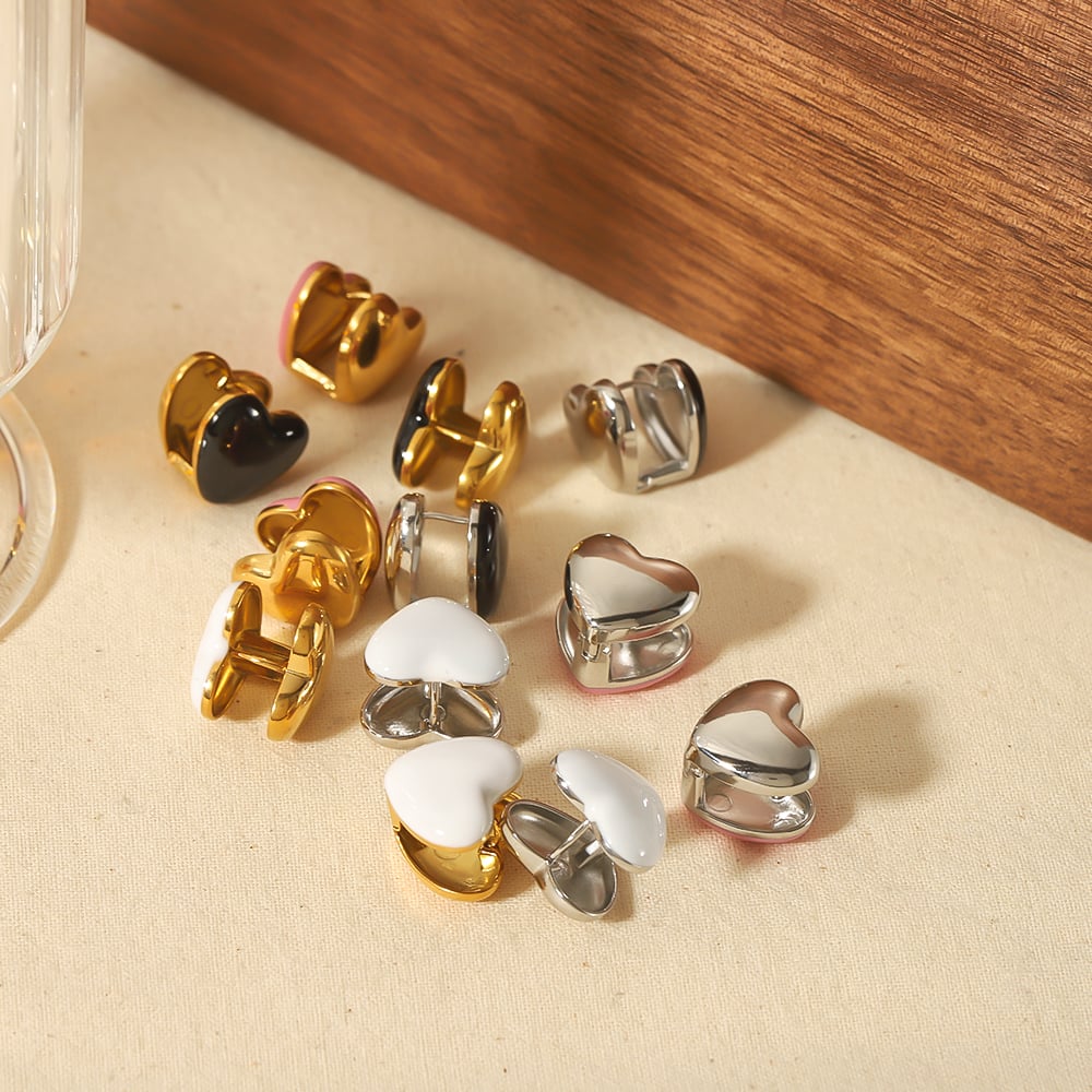 1 pair simple series sweet heart stainless steel  gold plated women stud earrings Picture4