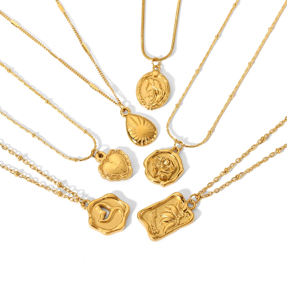 1 piece classic fashion  gold plated stainless steel geometric rectangular heart pendant necklace women's jewelry daily wear Picture5