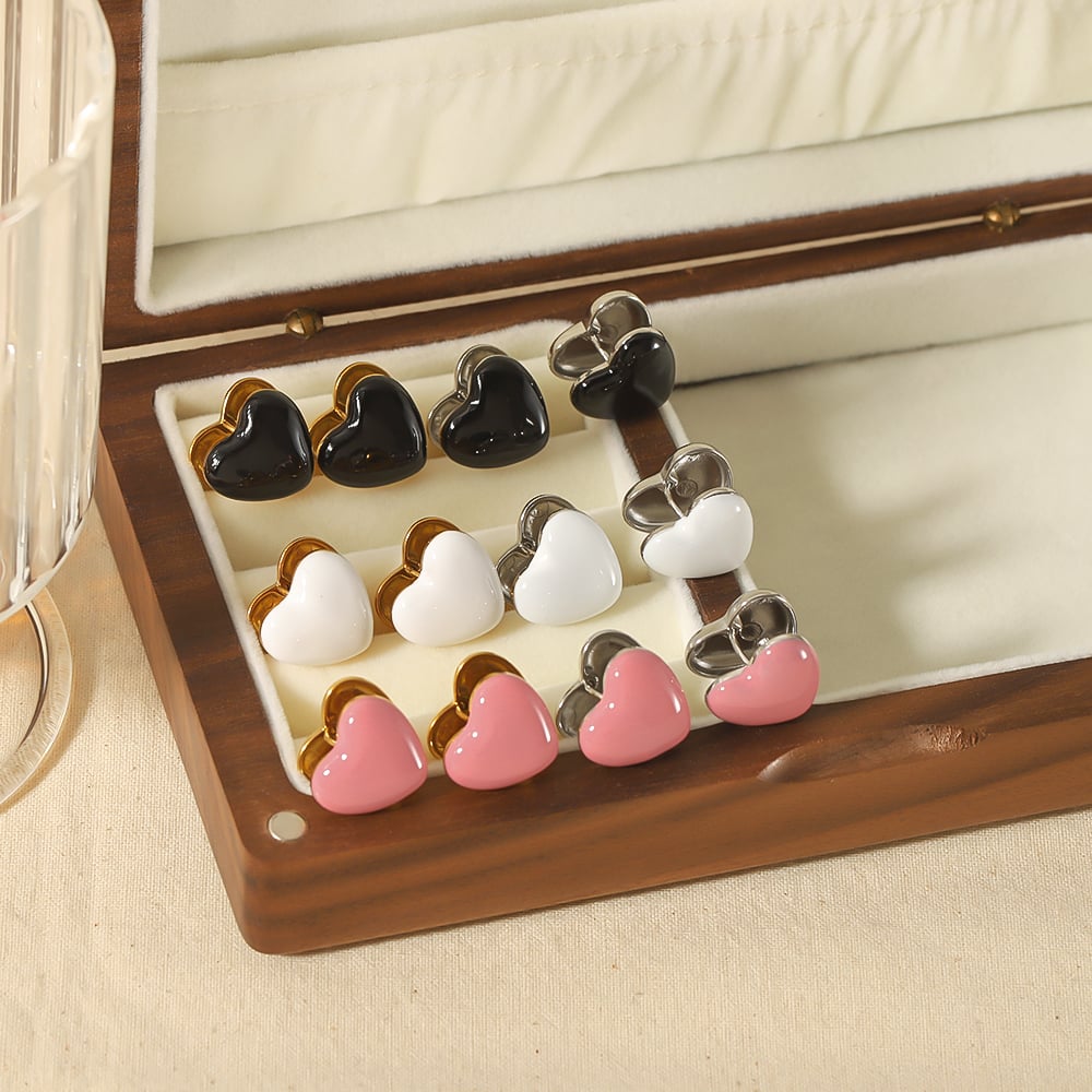 1 pair simple series sweet heart stainless steel  gold plated women stud earrings Picture3