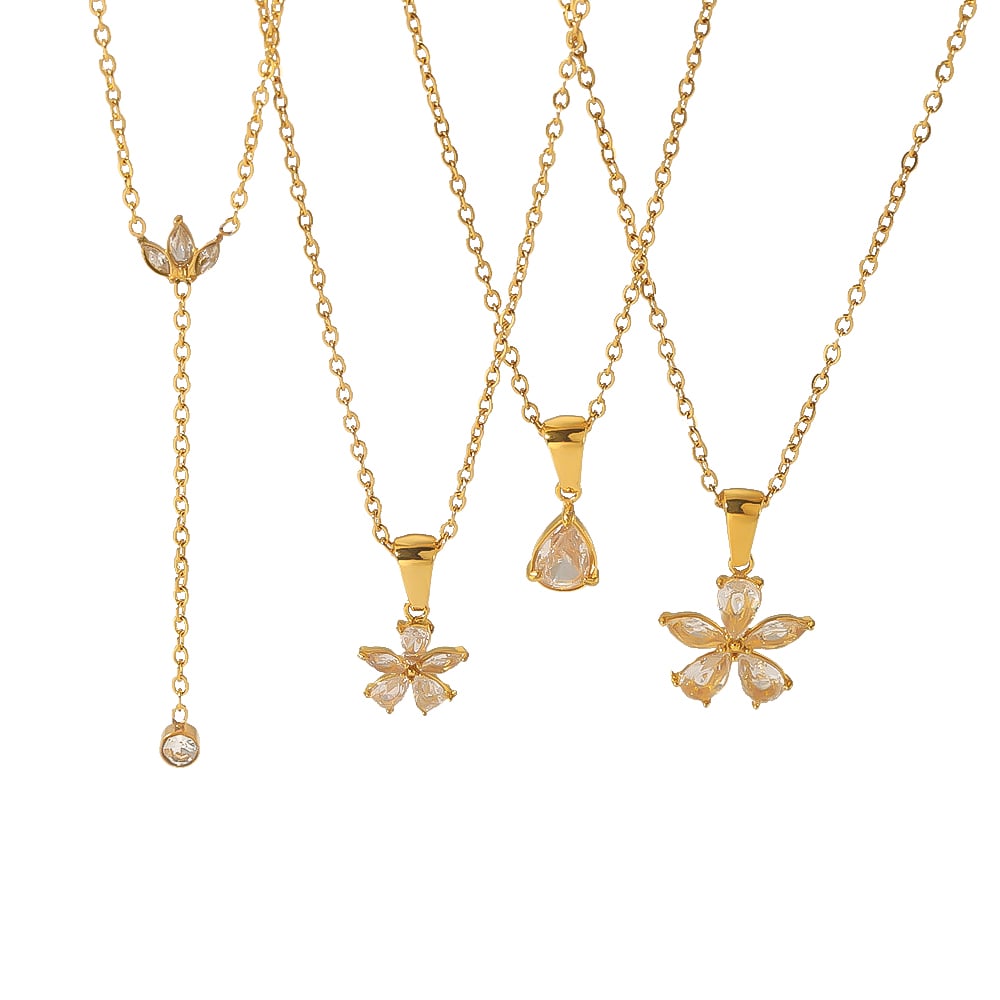 1 piece of exquisite and fashionable  gold-plated stainless steel geometric dot diamond flower pendant necklace for women's jewelry for daily wear Picture5