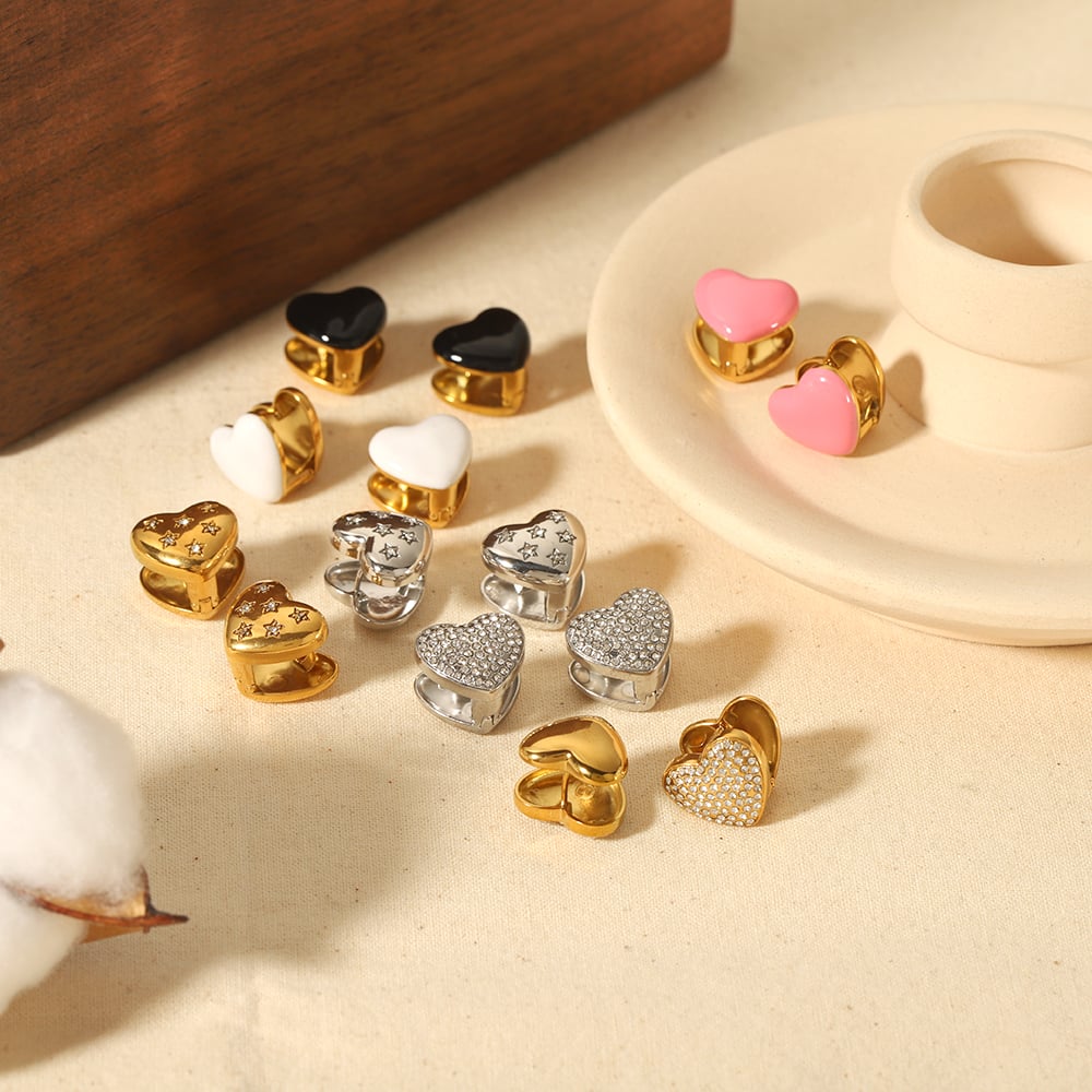 1 pair simple series sweet heart stainless steel  gold plated women stud earrings Picture5