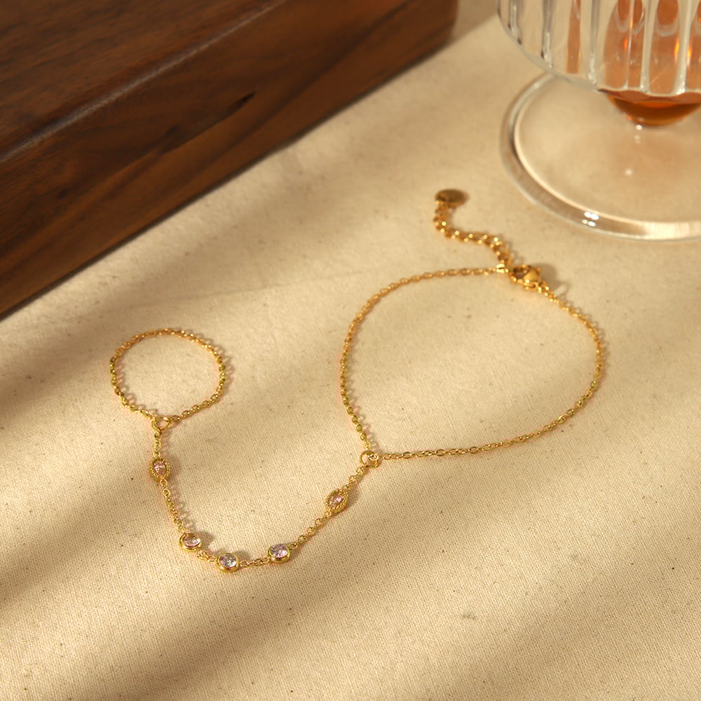 1 piece of simple and fashionable  gold-plated stainless steel zircon finger bracelet for women for daily wear Picture6