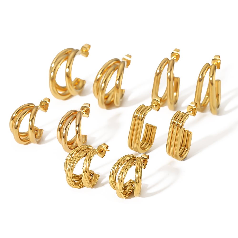 1 pair of simple and fashionable  gold-plated stainless steel irregular geometric metal wire earrings for women's jewelry for daily wear Picture5