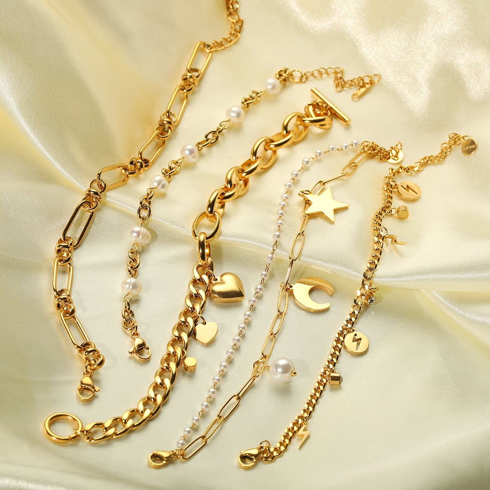 1 piece simple series sweet heart stainless steel  gold plated artificial pearl women charm bracelets Picture4