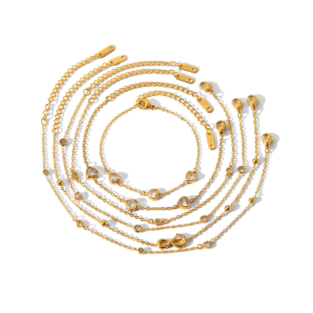 1 piece of exquisite and fashionable  gold-plated stainless steel zircon heart number anklet for women for daily wear Picture5