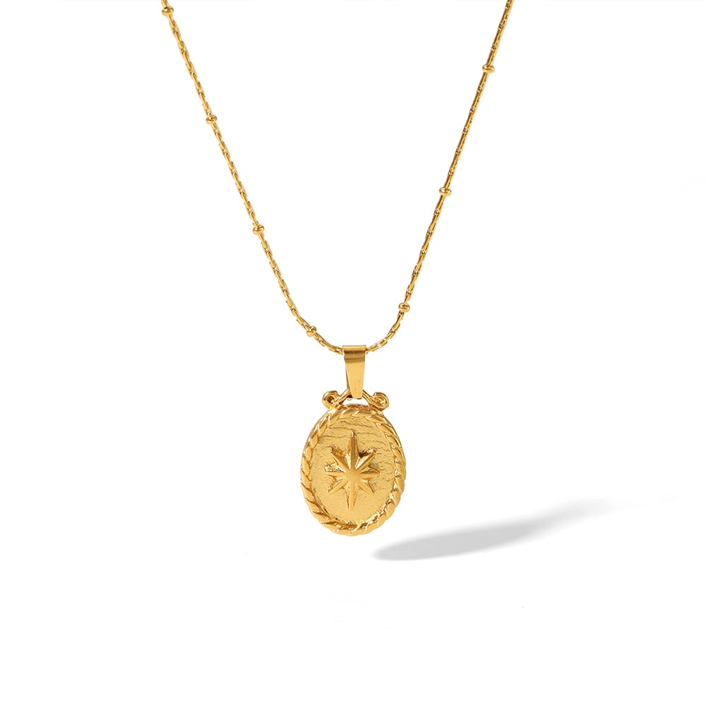 1 piece of vintage classic  gold-plated stainless steel love rose geometric round pendant necklace for women's daily wear Picture4