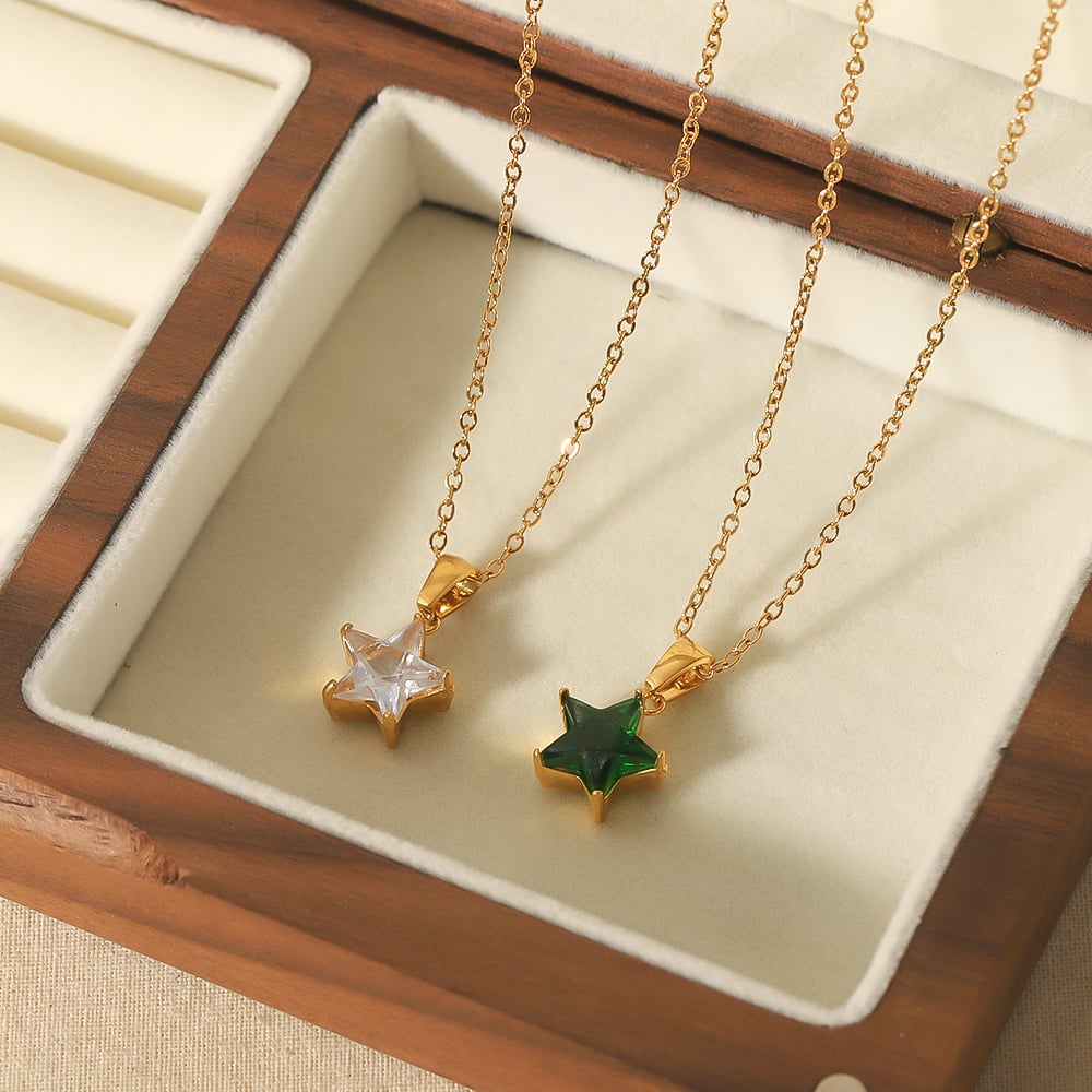 1. Collar con colgante de estrella geométrica de acero inoxidable chapado en oro de 18 quilates, sencillo y elegante, para que las mujeres lo usen a diario. Imagen4