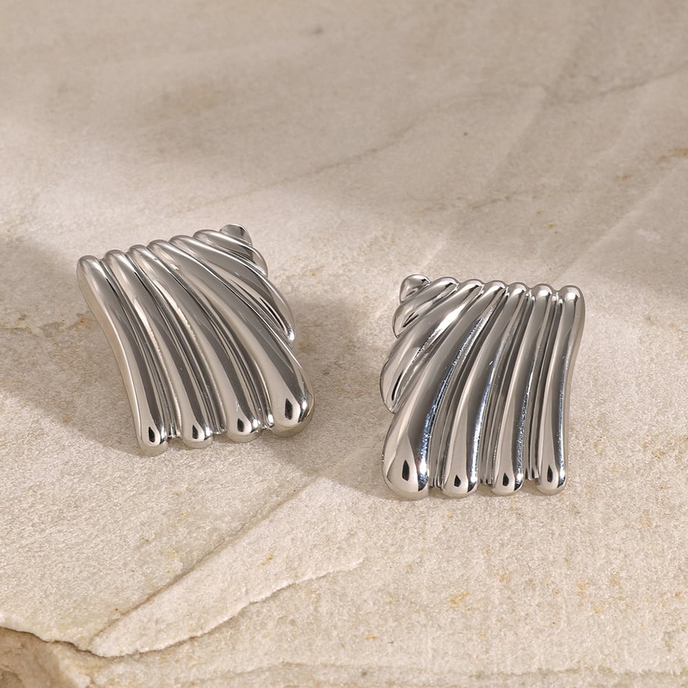 1 pair simple style square shape stainless steel  gold plated women's stud earrings Picture7