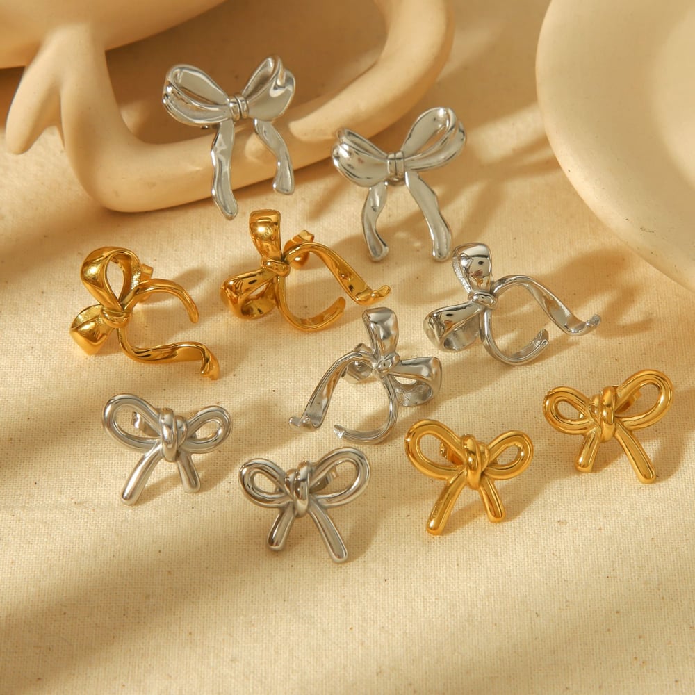 1 pair of creative and fashionable  gold-plated stainless steel irregular geometric bow earrings for women for daily wear h5Picture3