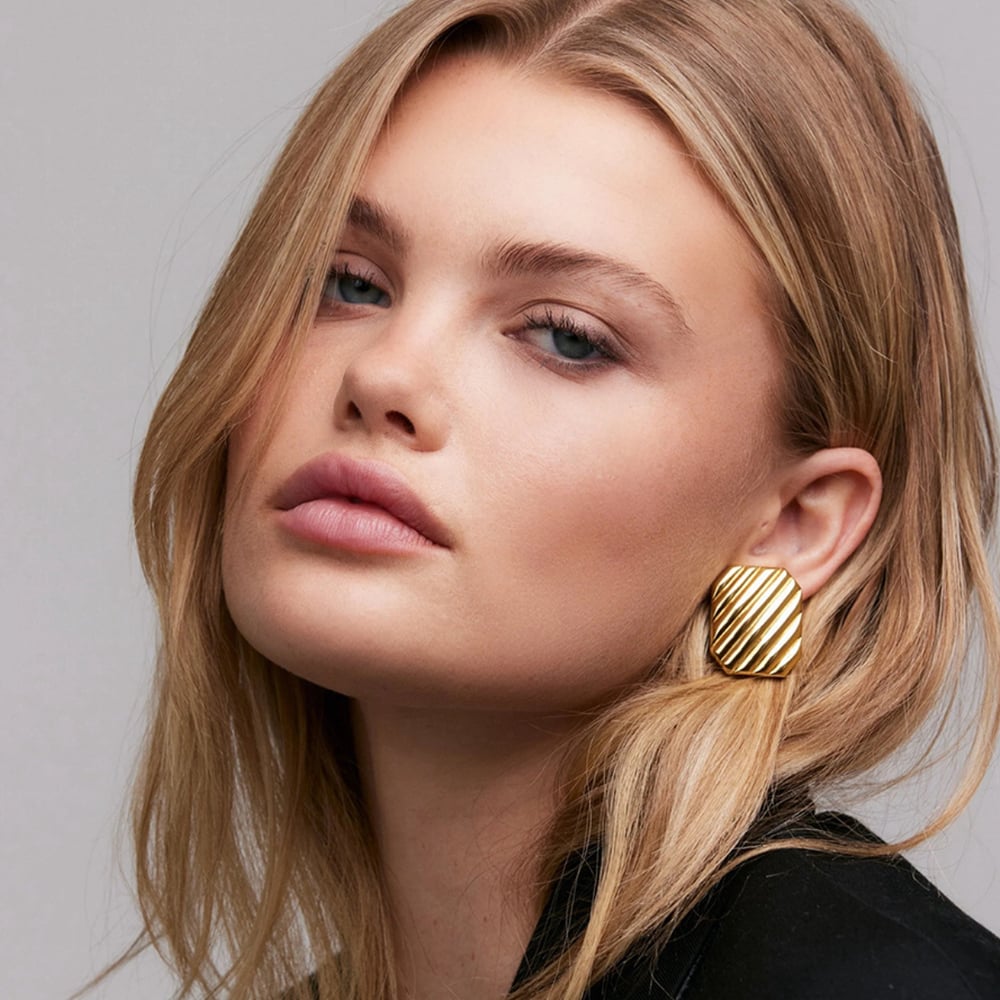 1 pair simple style square shape stainless steel  gold plated women's stud earrings Picture3