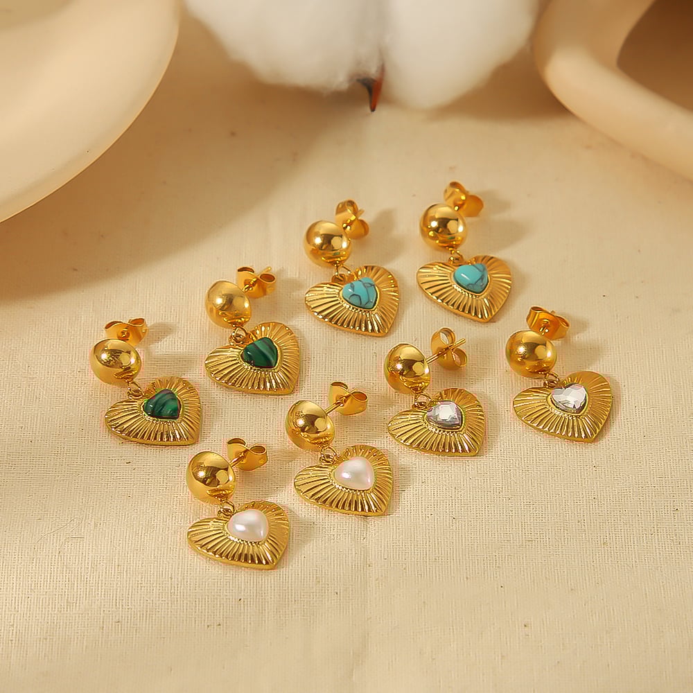 1 pair of classic fashion  gold-plated stainless steel pearl natural stone love pendant earrings women's jewelry daily wear Picture4