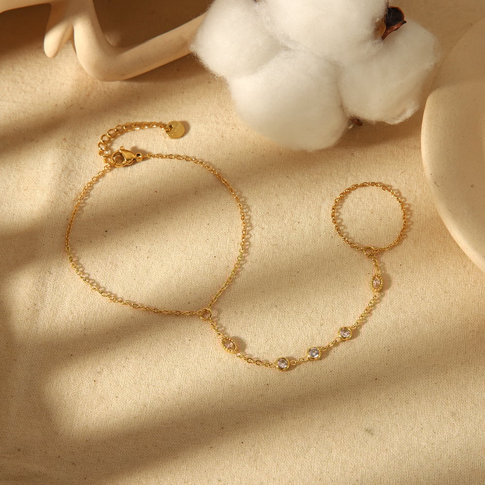 1 piece of simple and fashionable  gold-plated stainless steel zircon finger bracelet for women for daily wear Picture5