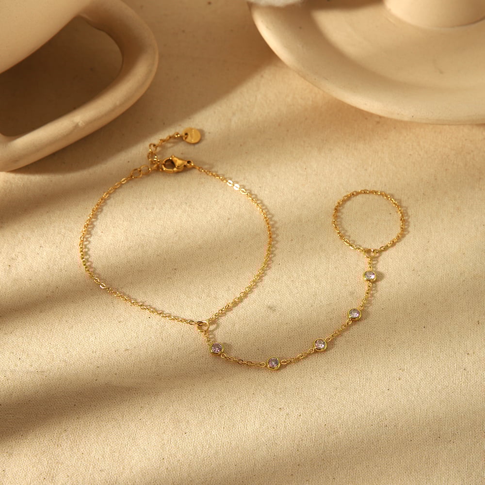 1 piece of simple and fashionable  gold-plated stainless steel zircon finger bracelet for women for daily wear Picture3