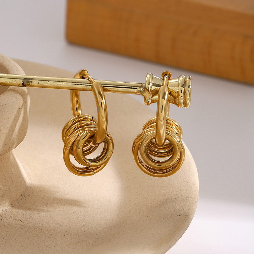 stainless steel earrings color matching polished steel ring hanging five small rings titanium steel earrings h5Picture8