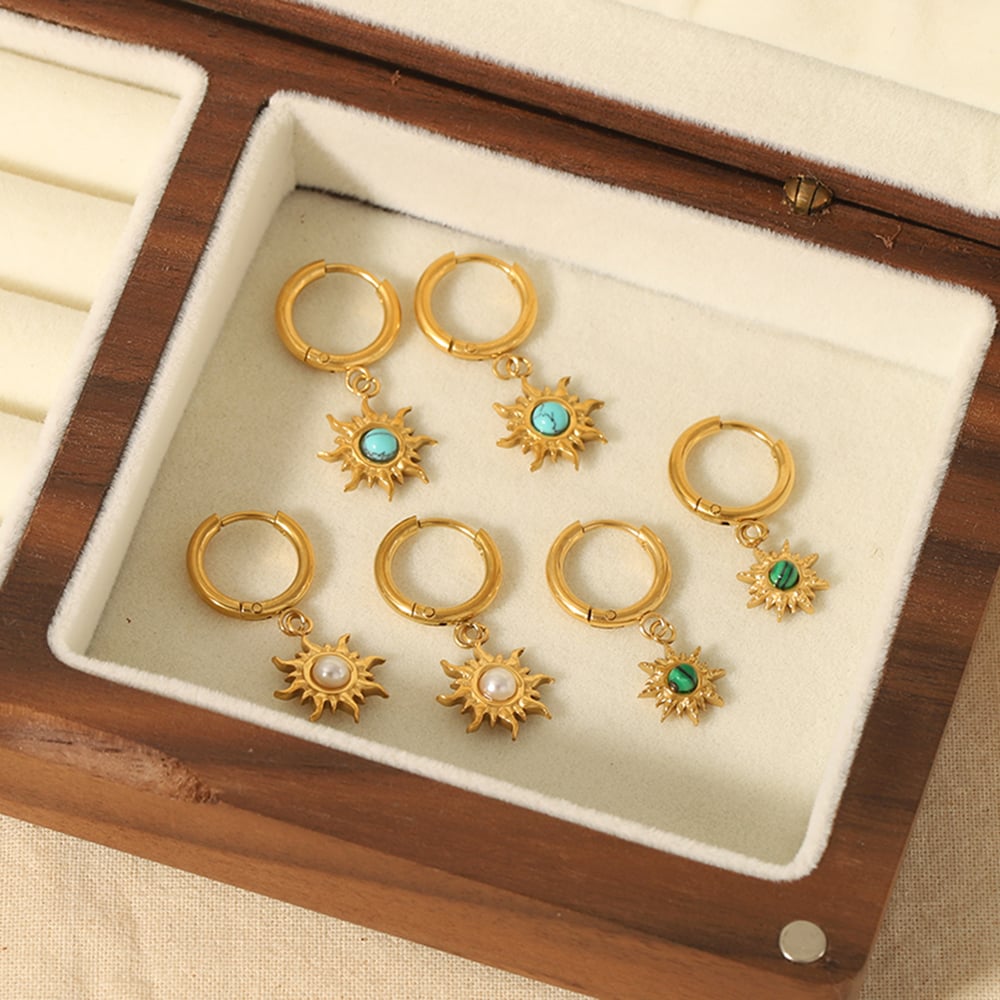 1 pair simple series sweet sun/moon stainless steel  gold plated natural stone women drop earrings Picture4