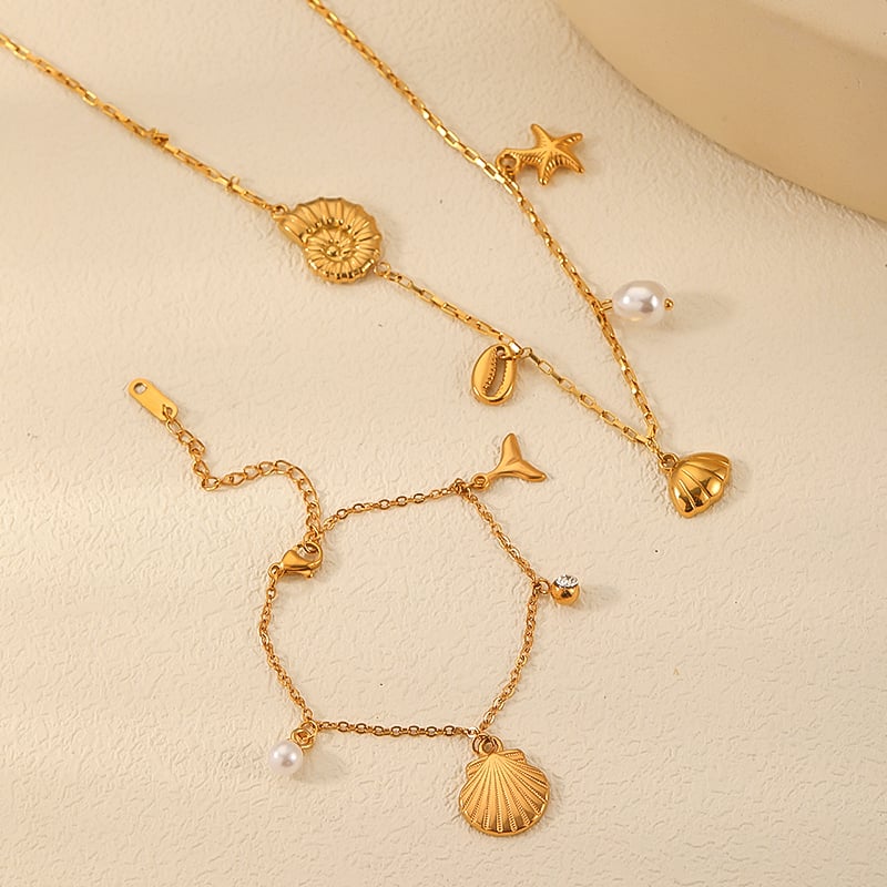 1 piece simple series sweet geometric stainless steel  gold plated artificial pearl women pendant necklaces Picture3