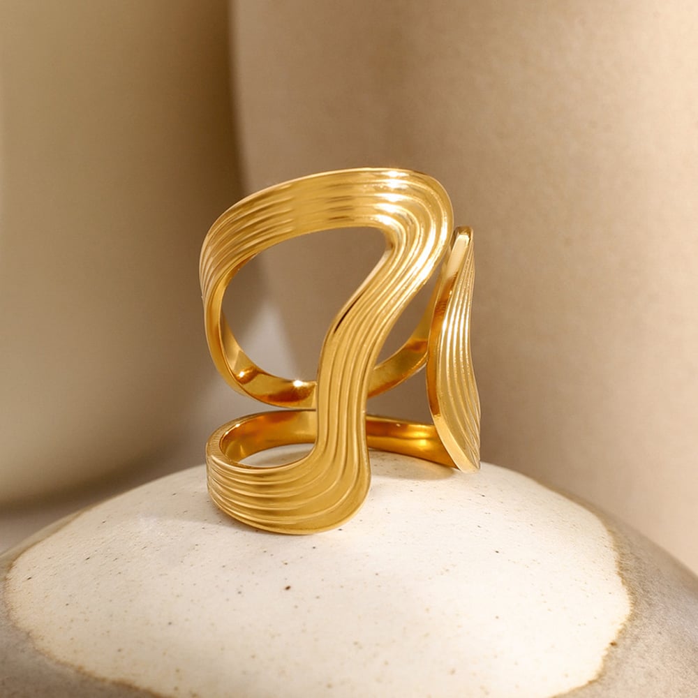 1 piece simple style irregular geometric stainless steel  gold plated women's adjustable rings h5Picture3