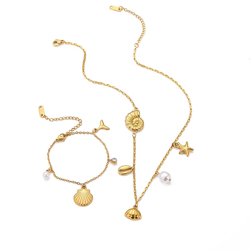 1 piece simple series sweet geometric stainless steel  gold plated artificial pearl women pendant necklaces Picture5