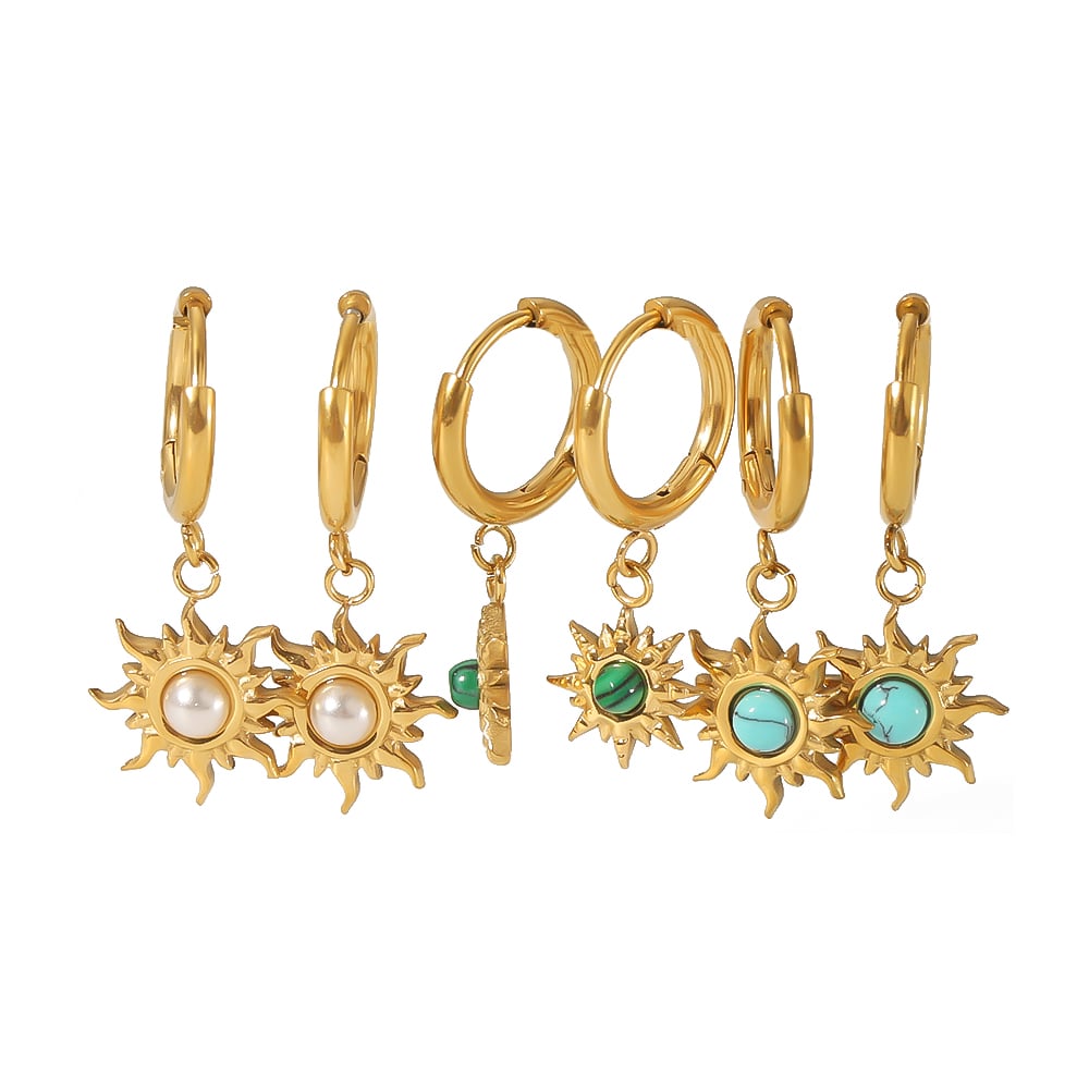 1 pair simple series sweet sun/moon stainless steel  gold plated natural stone women drop earrings Picture5