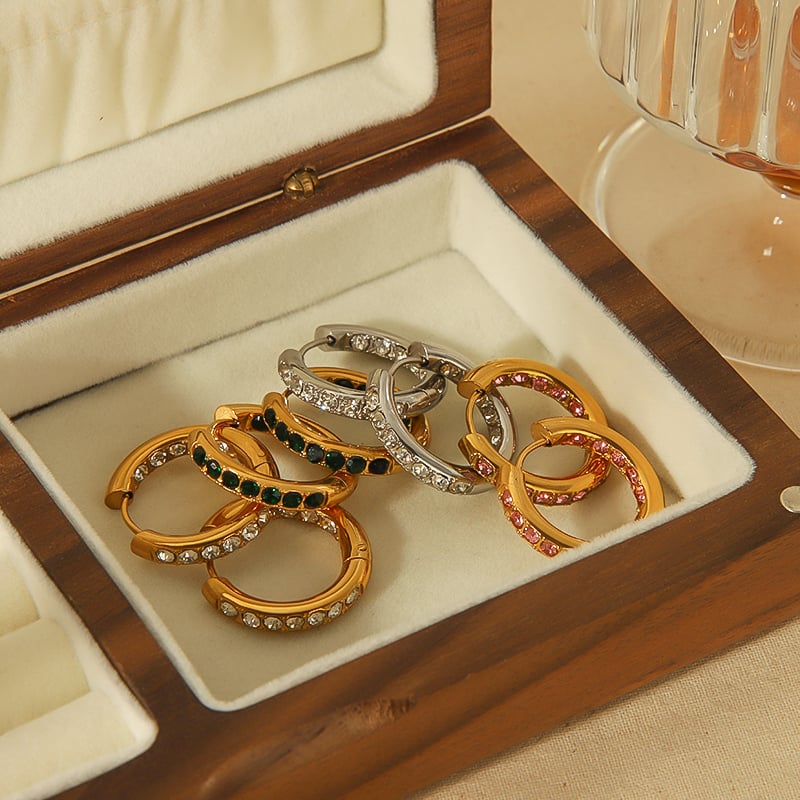 1 pair simple series sweet geometric stainless steel  gold plated zircon women hoop earrings Picture3