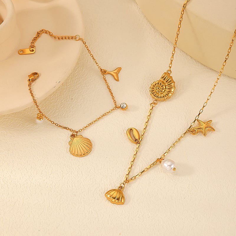 1 piece simple series sweet geometric stainless steel  gold plated artificial pearl women pendant necklaces Picture4