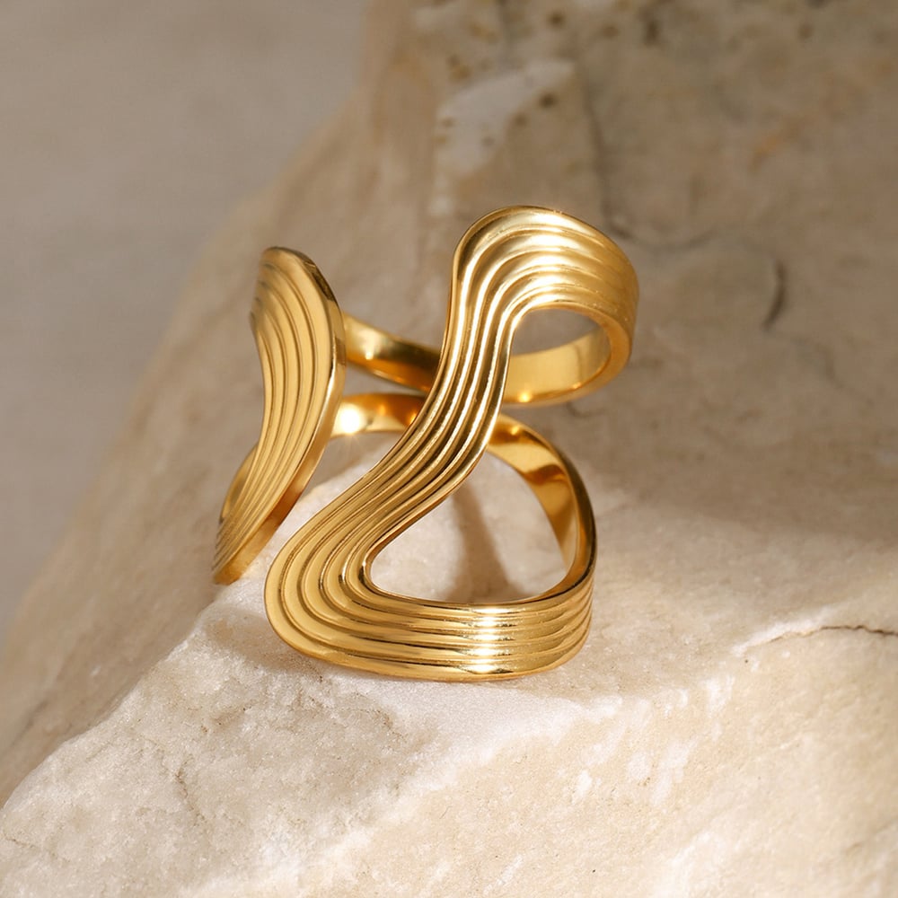 1 piece simple style irregular geometric stainless steel  gold plated women's adjustable rings h5Picture5