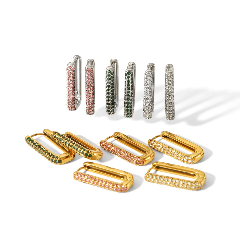 1 pair simple series classic geometric stainless steel  gold plated rhinestone women hoop earrings Picture5