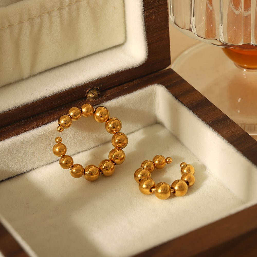 1 pair simple series  style beads stainless steel  gold plated women clip-on earrings Picture4